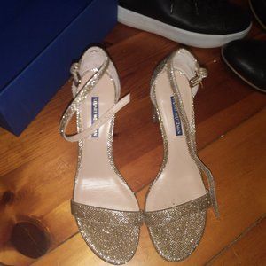 Stuart weitzman NearlyNude strappy glitter heels